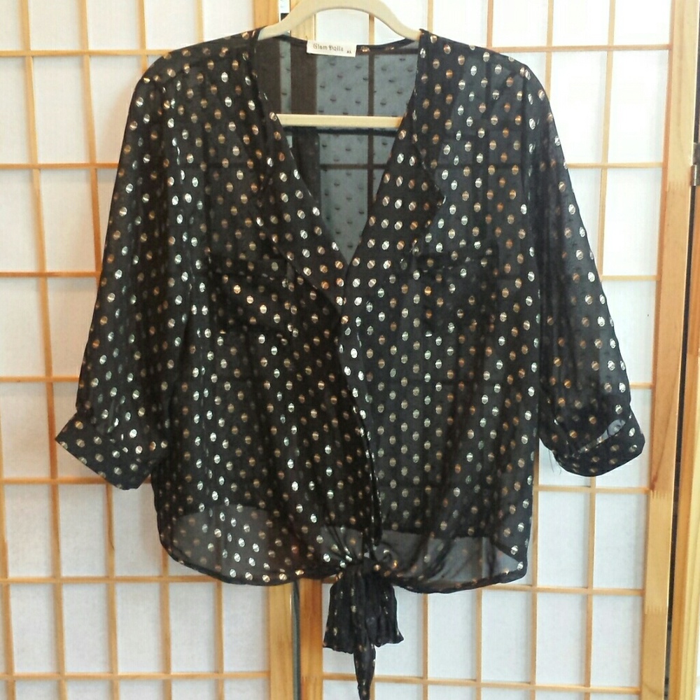 Glam Dollz black and gold polka dot blouse